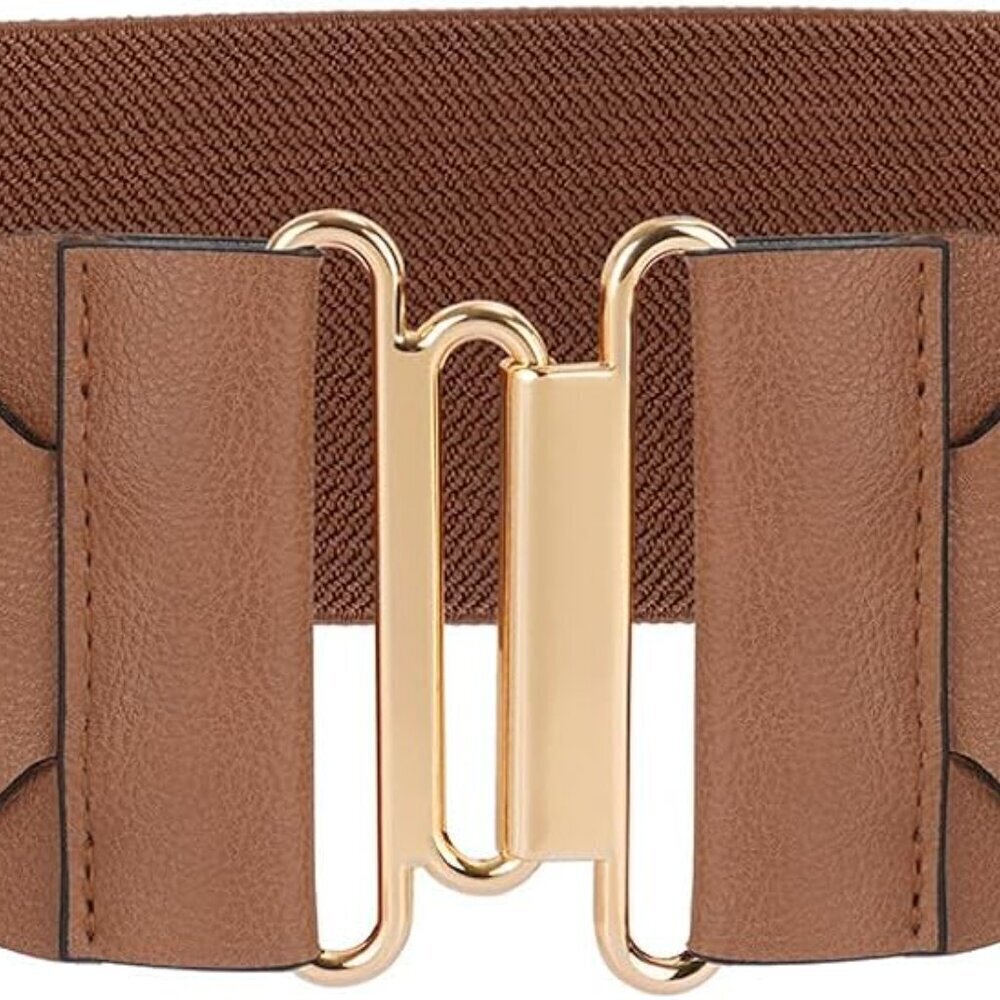 Women's Wide Elastic Faux Leather Braided Waist Belt for Dresses 37-43 In
